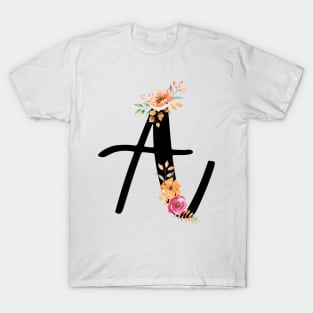 Letter A With Autumn Floral Wreath T-Shirt